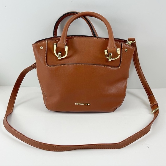 London Fog Handbags - London Fog Satchel Tan Cognac Color Crossbody Multiple Pockets Sections